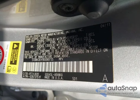 2011 Toyota Highlander Se V6 from USA, damaged, VIN 5TDBK3EH1BS080735